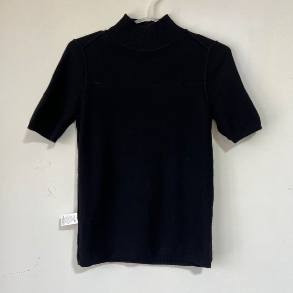 NEW! InCashmere 100% Cashmere Short Sleeve Mock Neck Sweater Black, Sz X/P- US 0 - Picture 8 of 16
